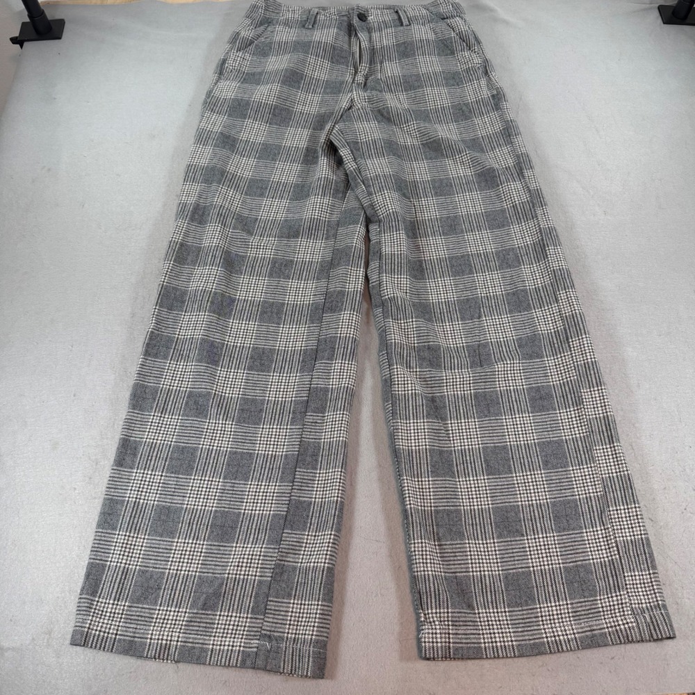 AE Super High Rise Wide Leg Plaid Pants Gray Women's 6 Long